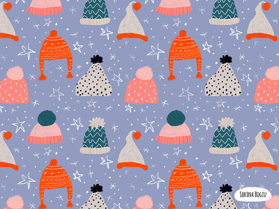Wool Beanies Pattern beanie blue cute design fun hat heart illustration illustrator pattern pattern designer patterndesign stars surfacepatterndesign wool