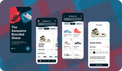 Shoe shop - Walking on Air - ecommerce app design ecommerce mobile shoe shop store ui