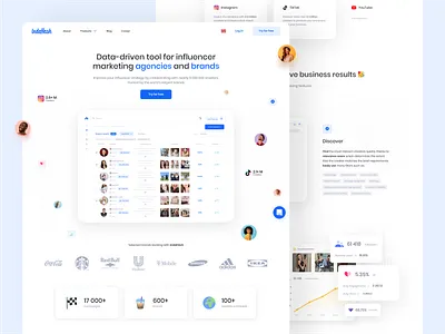 Creator Discovery - Landing page creators design influencers landing platform search social media tool ui ux website
