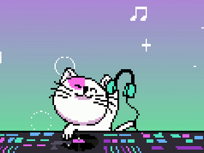 DJ Kitty Bit 2d 8bit after effects animation beats cat cats character dj djkitty gif illustration illustrator kitty loop