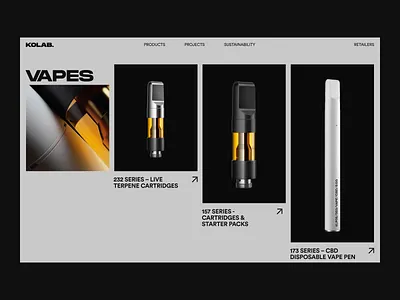 Kolab Project Catalog & Product Pages 3d after effects animation brutalist cannabis cbd cgi cinema 4d concept design figma motion graphics product render render ui vape web design