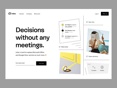 indoc: landing page collaboration document feedback meetings product page revision sass team teamwork web web design web page webpage workspace