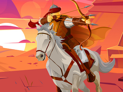 First Shoot - 2D Illustration - Saad bin Abi Waqas 2d animals archery character flat graphic design hero horse illustration nft people sport vector war