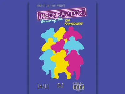 Neon Raptor Brewery Tap Takeover poster graphic design illustration poster design