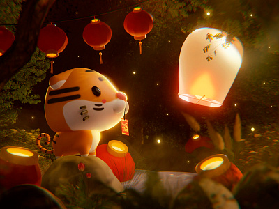 HAPPY TIGER YEAR!! 3d blender china chinese chinesenewyear cute cycles forest illustration inspiration procreate tiger