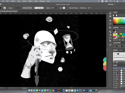 Time Flows in Reverse WIP #2 design eye eyes head hourglass human illustration logo planet poster sky space stars