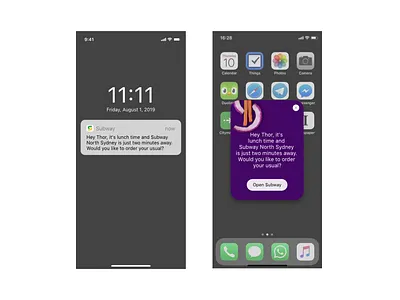 Types of notification for Subway App app design ui ux