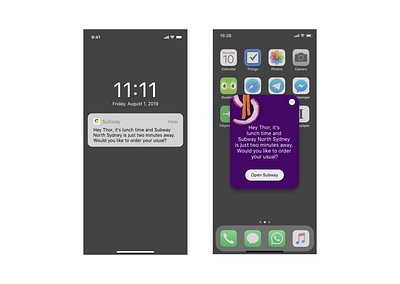 Types of notification for Subway App app design ui ux