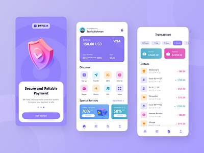 Payjem - Digital Wallet Mobile App app bank banking digital mobile money pay payment secure ui ux wallet