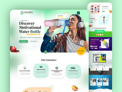 Water Bottle Website Design banner banner design bottle bottle design clean design homepage illustration landing page light color logo minimal ui ui ux