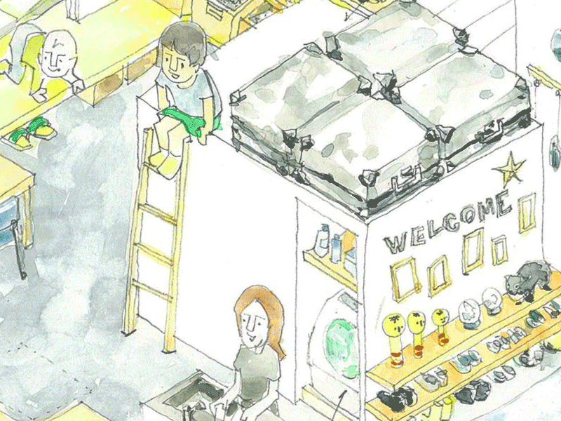 room refurbishment child illustration isometric perspective watercolor