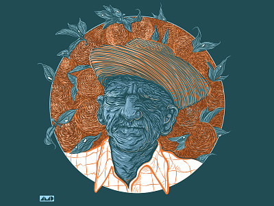 Sun-Kissed adobe illustrator amcguiredesigns blue and orange british columbia characterdesign design freelance graphic design illustration illustrator line work old man oranges sun kissed vector wrinkles