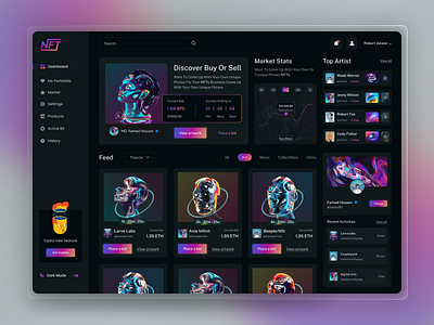 NFT Marketplace Dashboard. crypto crypto dashboard cryptocurrency dark dashboard darkmode dashboard design digital art e commerce finance markerplece nft nft dashboard nft marketplace nft product nftdashboard product uiux web design website