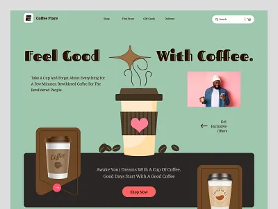 Coffee Product landing page 3d branding buy cafe coffee coffee cup creative design drinks homepage illustration landing page product shop tea ui ui design ux web website