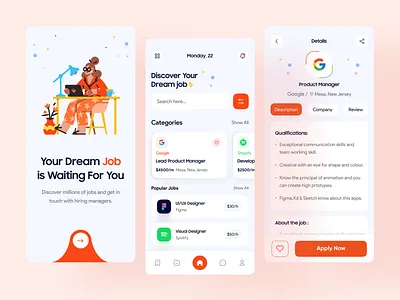 Job Finder Mobile App app clean clean ui design dribbble freelance freelancer job application job board job finder job listing job portal job search jobs mobile ui popular popular design popular shot ui uiux