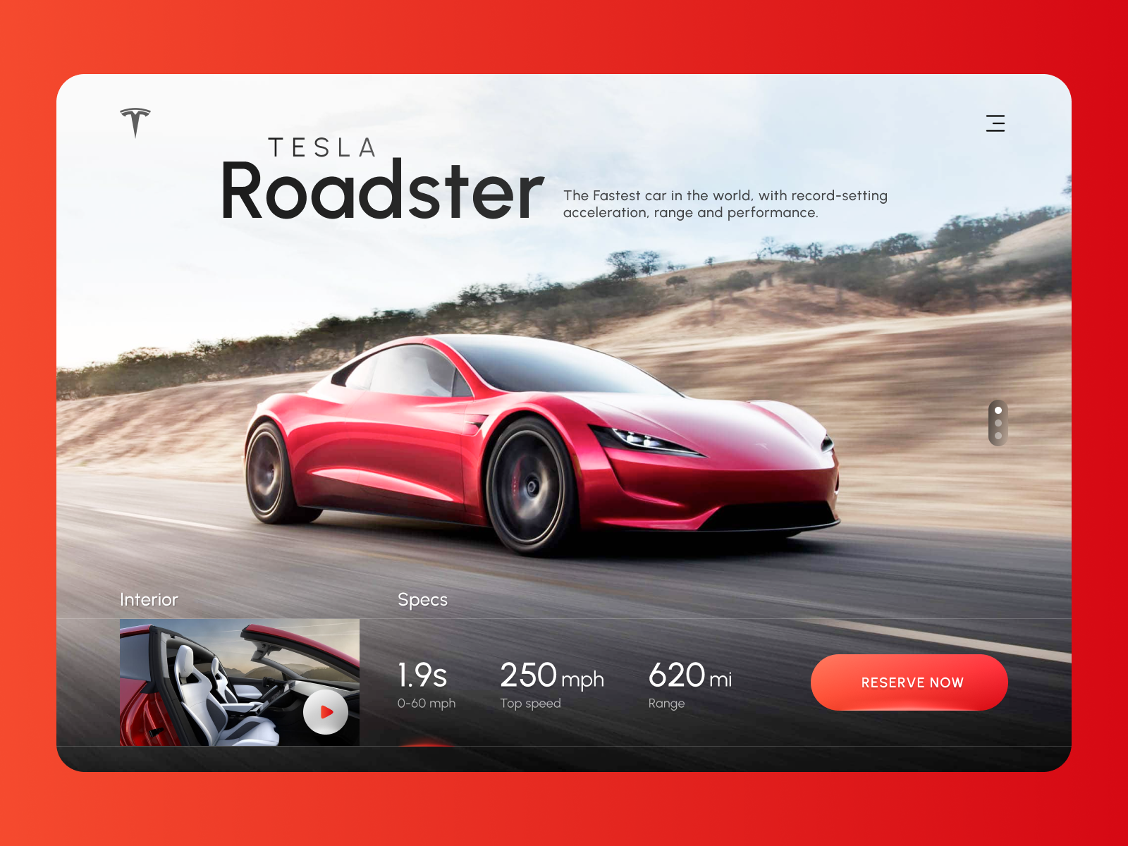 Tesla Roadster app car design fast tesla ui visual design web