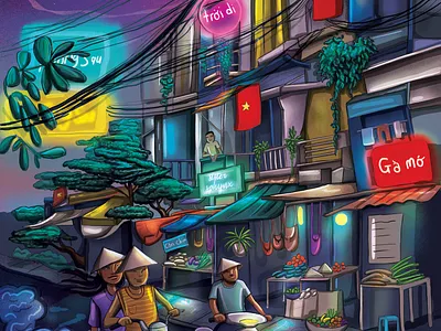 Vietnamese street scene art design digital art digital illustration digitaldrawing illustration streetscene