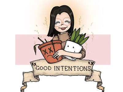 good intentions. dead plant design garden gardening glasses good intentions green thumb hipster houseplants illustration plants procreate