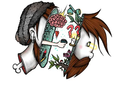 on my mind. art beard brain candle coffee design heart hipster illustration lamp mind procreate