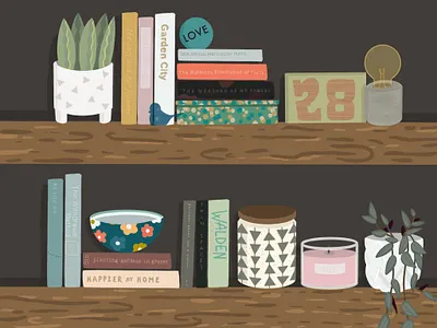 collected. books bookworm candle decor design hipster houseplants illustration love my favorite things plants procreate reclaimed wood rustic shelving