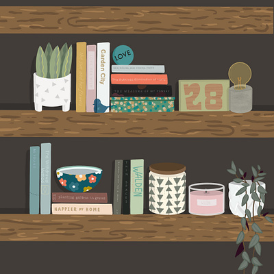 collected. books bookworm candle decor design hipster houseplants illustration love my favorite things plants procreate reclaimed wood rustic shelving