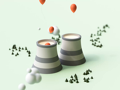 Nuclear Balloons - Video 3d 3d art 3d illustration balloons blender c4d clean cloud cycles design doodle green illustration landscape light minimal nuclear render rendering simple