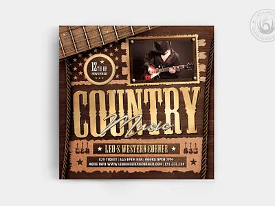 Country Music Flyer Template V8 american band bar concert country design festival flyer music musician psd rodeo saloon singer template westernguitar