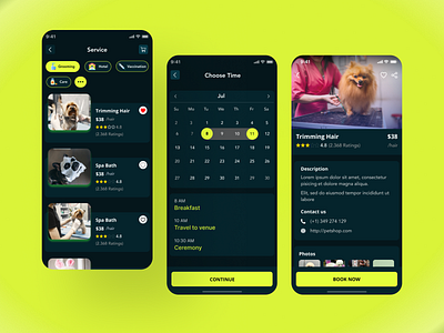 Pet App 🐶 Dark V2 animals clean design clean ui design dog dribbble minimal mobile mobile app mobile app design mobile design mobile ui new pet pet app popular shot responsive design uiux ux