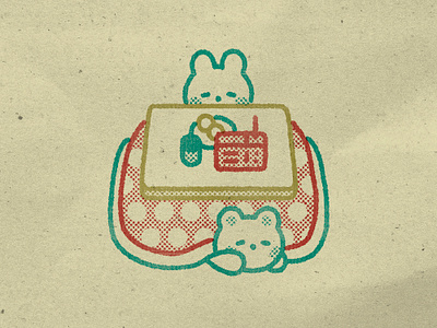 Kotatsu cold cosy cute design flat graphic illustration illustrator japan kawaii kotatsu sleeping winter