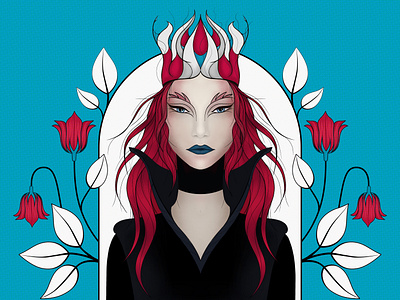 The Queen of hearts blossom character digital illustration digitalart floral flowers graphic design illustration portrait procreate