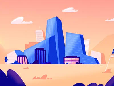 Sunset City blue buildings city cityscape design gradient grain illustration landscape orange pink sky sunset texture
