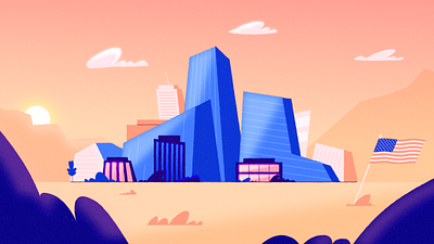 Sunset City blue buildings city cityscape design gradient grain illustration landscape orange pink sky sunset texture