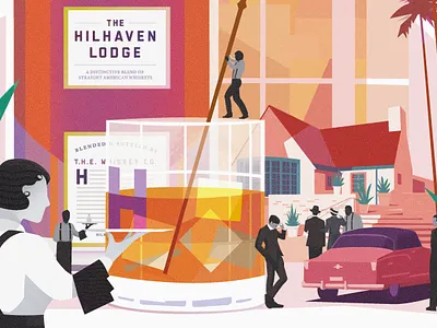 The Hilhaven Lodge v2 age artwork beverlyhills branding cinema design digital illustration digitalart golden hollywood illustration illustrator movie party pop art retro vintage whiskey whisky