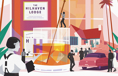 The Hilhaven Lodge v2 age artwork beverlyhills branding cinema design digital illustration digitalart golden hollywood illustration illustrator movie party pop art retro vintage whiskey whisky