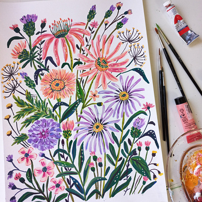 Just some flowers art drawing flowers gouache hand drawn illustration painting