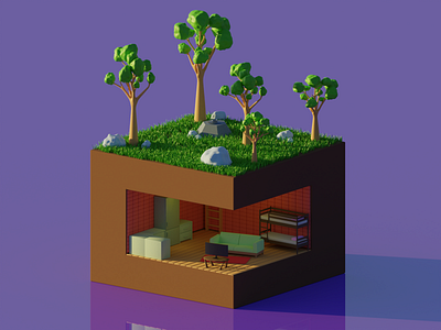 Secret hideout underground 3d blender illustration