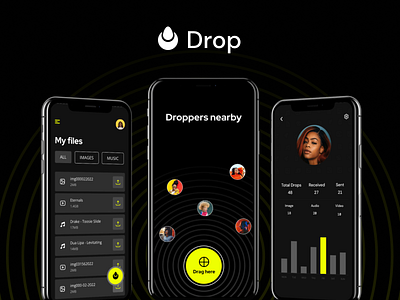 Drop black design fileshare modernism shareapp ui ui deisgn yellow