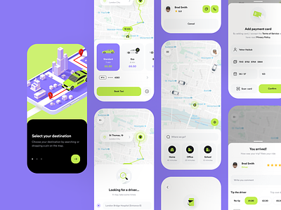 Taxi mobile app app clean design driver illustration interface lyft map view onboarding order order process payment method taxi taxi app taxi booking taxi booking app uber uber app