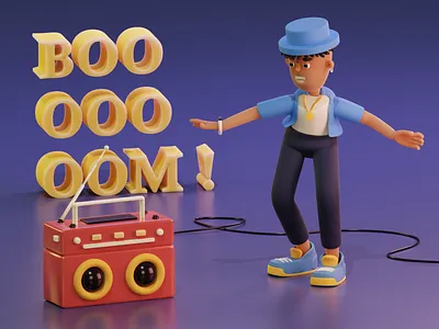 3D Character 3d 3d boom box 3d boy 3d character 3d character design 3d dance 3d design 3d illustration 3d lights 3d model 3d scene 3d stage 3d text blender colors concert modeling nft night