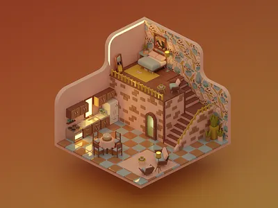 Cute apartment 3d 3d art 3d design 3d illustration 3dart apartment bedroom blender design hall home house illustration kitchen room