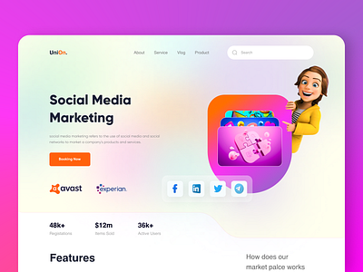 UniOn. || Social Media Marketing brand branding creative ui dailyui design home screen homepage landingpage marketing popular design popular shot social media marketing trend 2022 ui