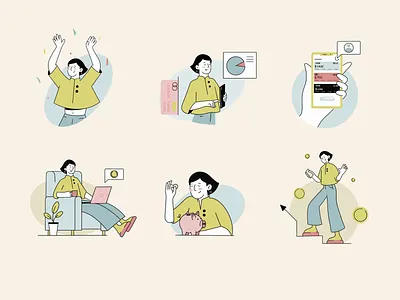 Finance Illustration pack app bank coin currency finance free pack girl hands illustration outline procriate