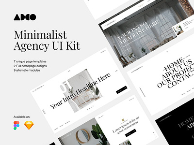 Minimalist Agency UI Kit agency ui kit canva template designer template figma interior design landing page landing page template magazine layout minimalist agency ui kit sales page sales page template sketch ui design ui kit web design website website design website mockup website template