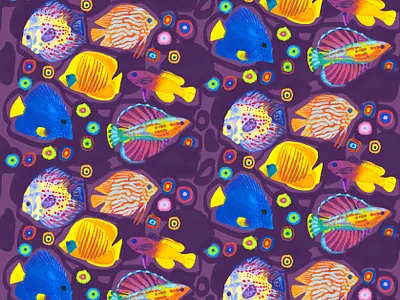 Tropical fish pattern childrens illustration design digital illustration fish illustration pattern textile tropical underwater violet