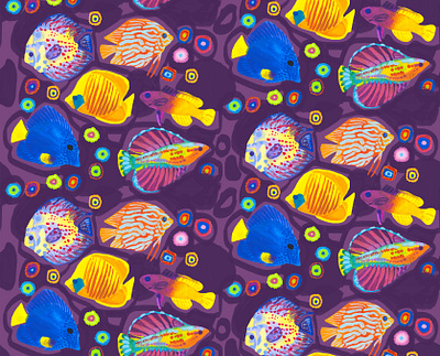Tropical fish pattern childrens illustration design digital illustration fish illustration pattern textile tropical underwater violet