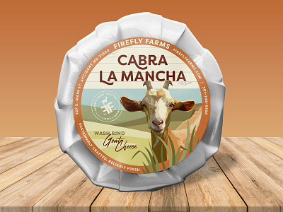 Firefly Farms Cabra La Mancha Label branding cheese dairy delicious design farm flavor goat goatcheese humor illustration logo orange packaging spanish sticker tasty texture vector wood