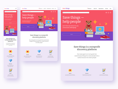 Save things — Responsive Website Design app app design application brand branding charity charity app concept donation interaction design interface mobile mobile app ui user experience user interface ux uxui visual design web design