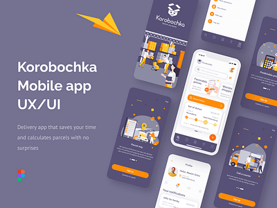 Korobochka — Mobile App UX/UI app application brand brand identity branding concept delivery delivery app interaction design interface logo logotype mobile app research ui user experience user interface ux uxui web design