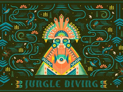 Jungle Diving [ Final Version ] animal autochthon bird brassai bug centipede ethno flower graphic design illustration jungle nature plant print spider szende tribel vector wild wood