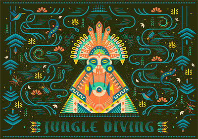 Jungle Diving [ Final Version ] animal autochthon bird brassai bug centipede ethno flower graphic design illustration jungle nature plant print spider szende tribel vector wild wood